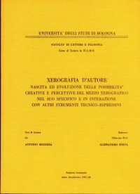 Copertina della Tesi di Laurea di Antonio Minerba - Bologna 1987-88